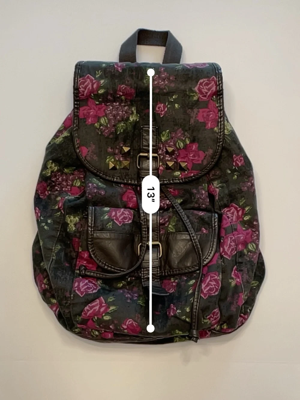 Mossimo Supply Co. Cabbage Rose Floral Studded Backpack – Grey/Black Y2K